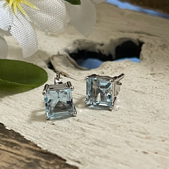 925 Blue Topaz Stud Earrings - Picture 3 of 12